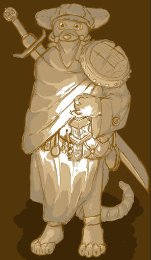 Fern Vole, a character of mine, is in full paladin desert gear.