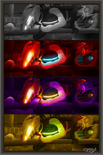 Color test of the same scene re-rendered to have different feelings.